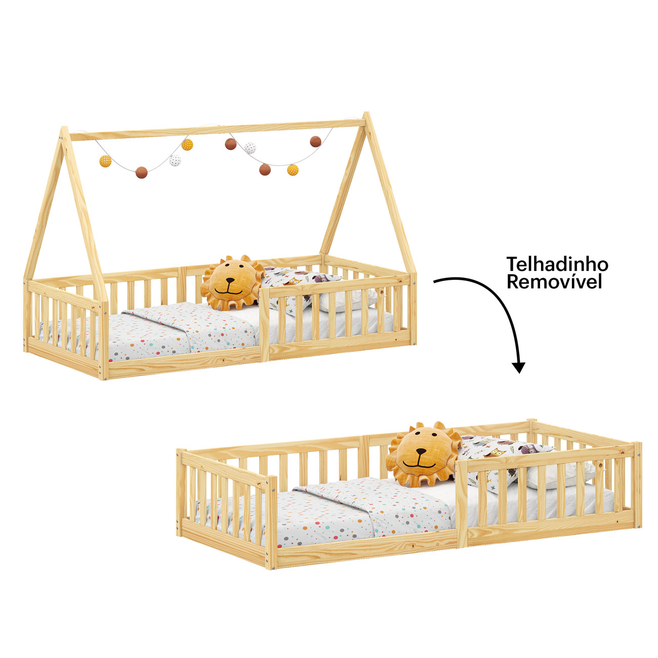 Cama Infantil Montessoriana Solteiro Madeira Casinha de Chão Nicolas Natural