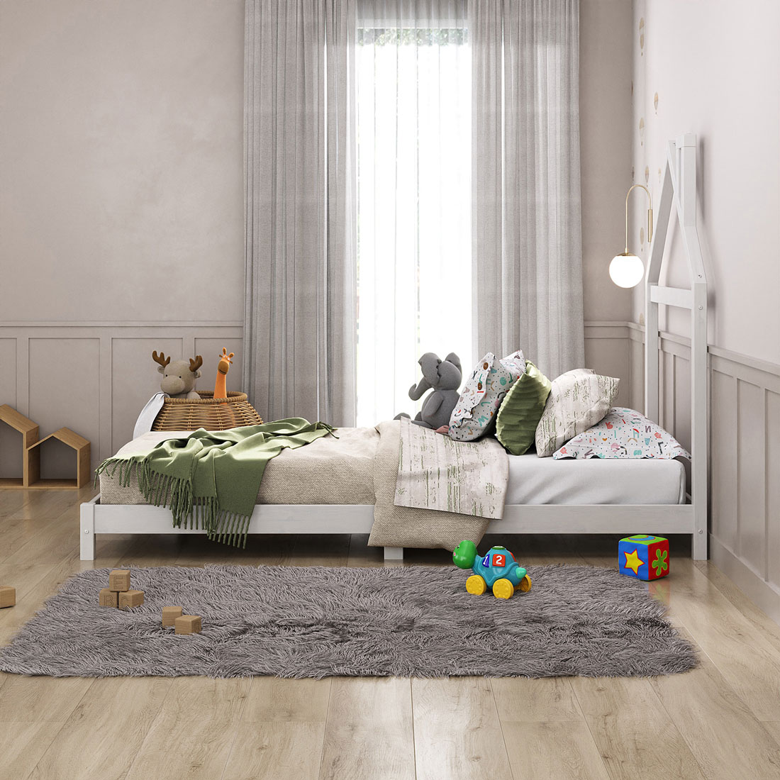 Cama Infantil Montessoriana de Madeira Maciça Liz Branco