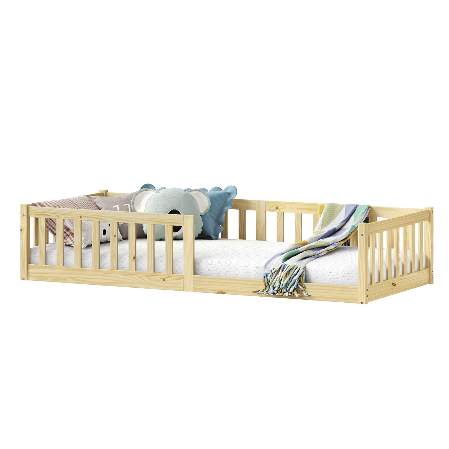 Cama Infantil Solteiro Chão com Grades Montessoriana Gustavo Natural
