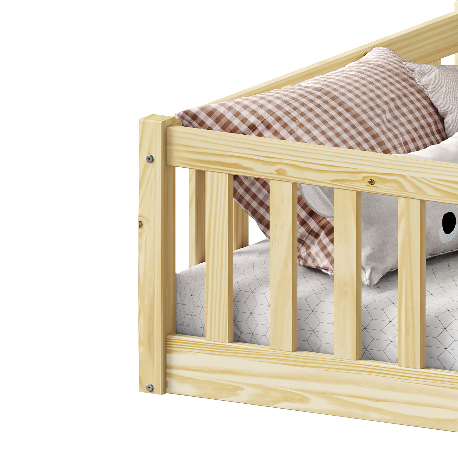 Cama Infantil Solteiro Chão com Grades Montessoriana Gustavo Natural