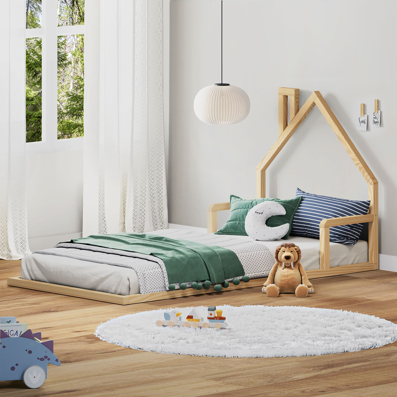 Cama Infantil Solteiro Madeira Montessoriana de Chão Eloa Natural