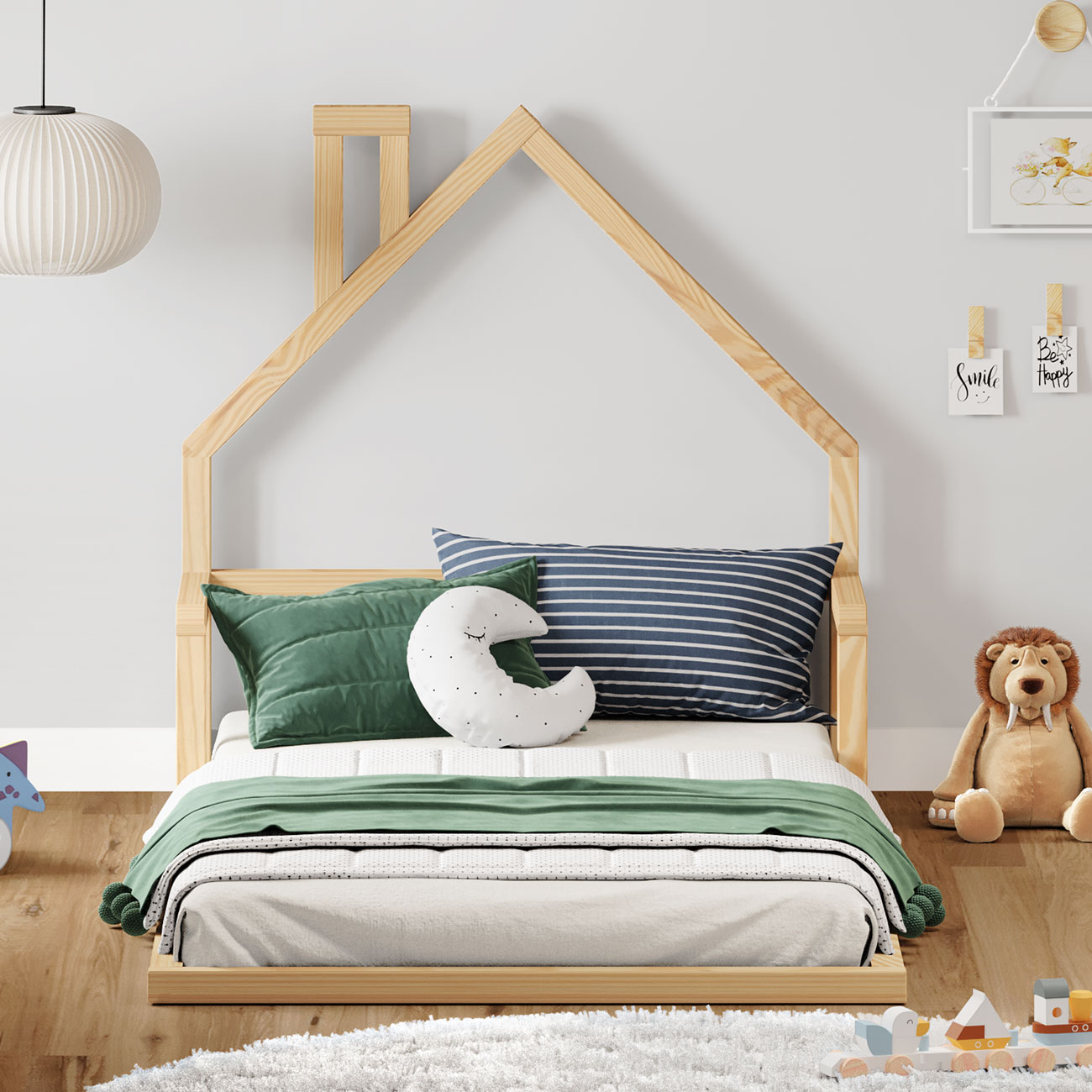 Cama Infantil Solteiro Madeira Montessoriana de Chão Eloa Natural