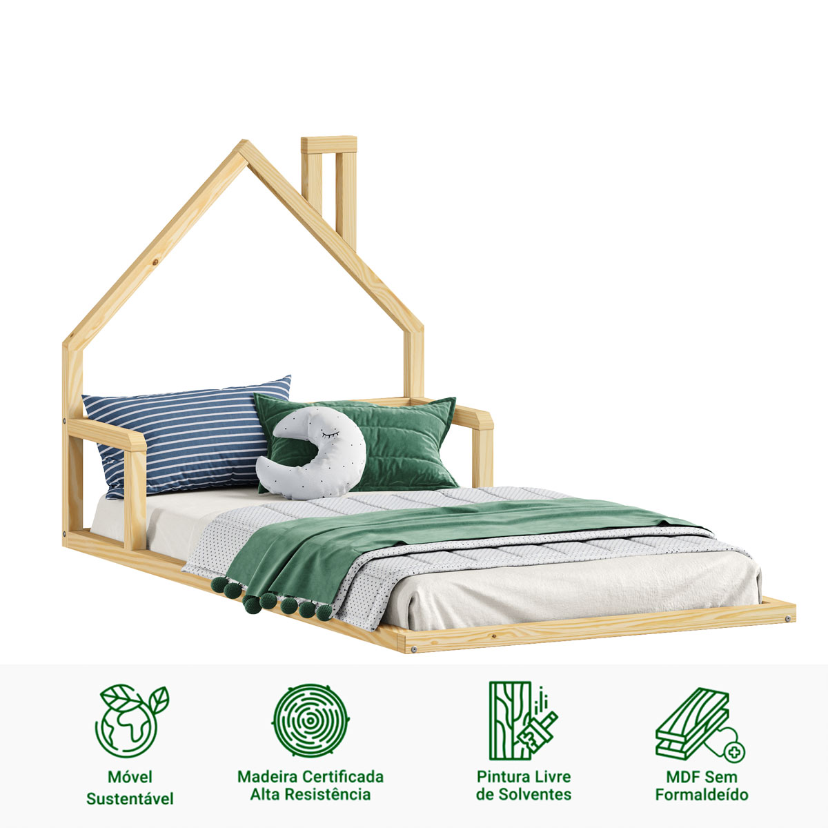 Cama Infantil Solteiro Madeira Montessoriana de Chão Eloa Natural
