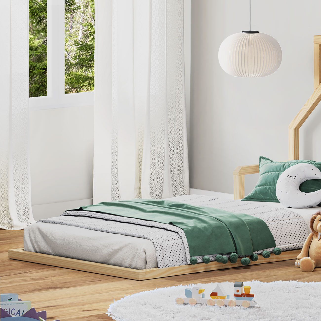 Cama Infantil Solteiro Madeira Montessoriana de Chão Eloa Natural