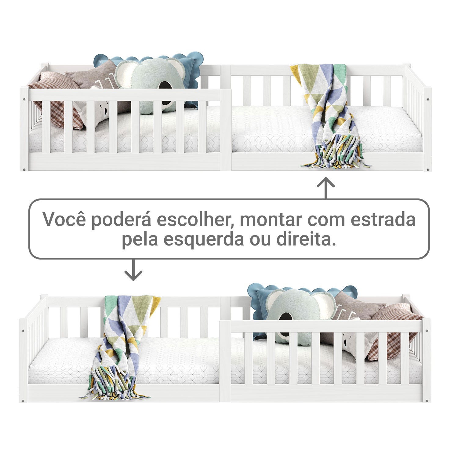 Cama Montessoriana Infantil Branco Grades de Proteção Lateral Gustavo