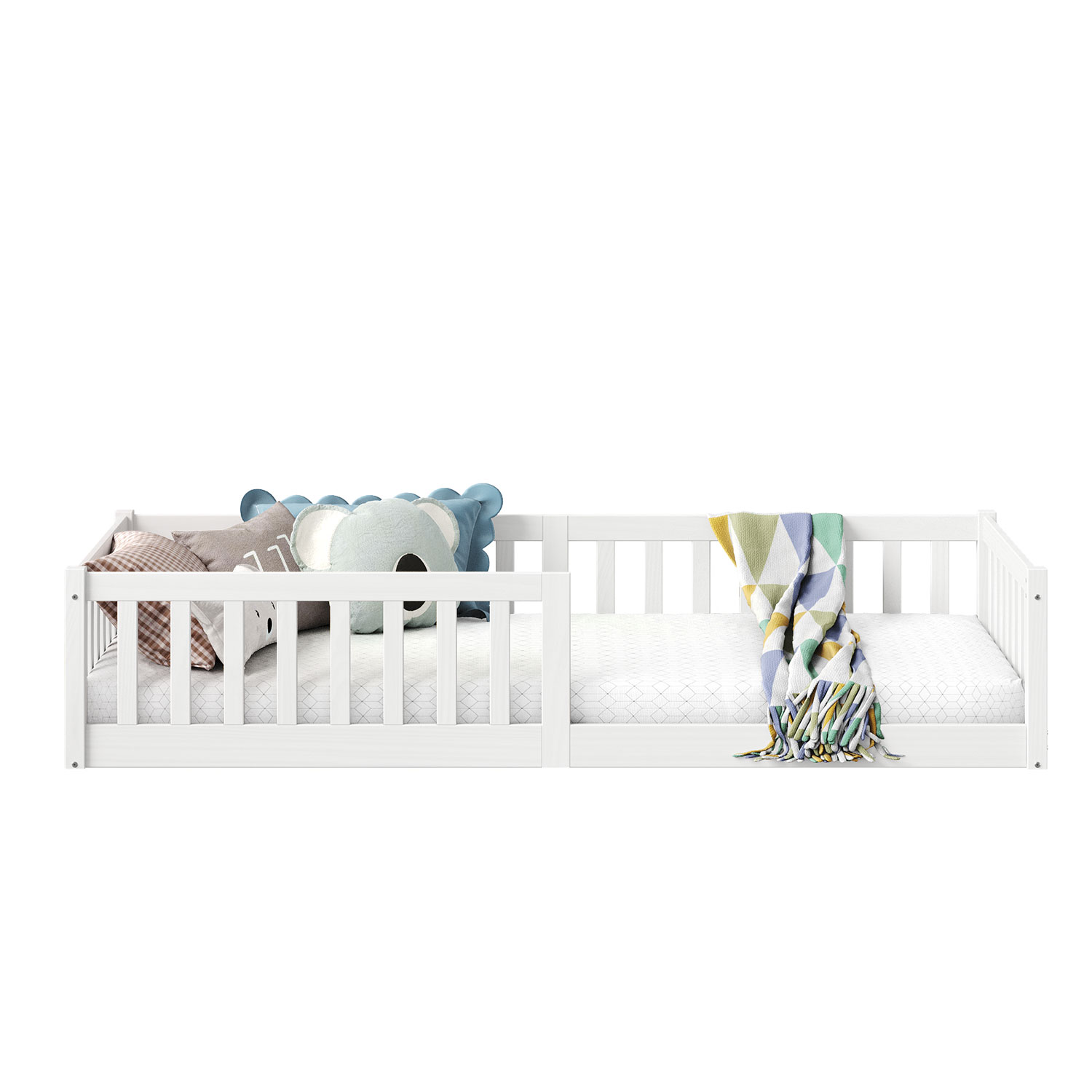 Cama Montessoriana Infantil Branco Grades de Proteção Lateral Gustavo