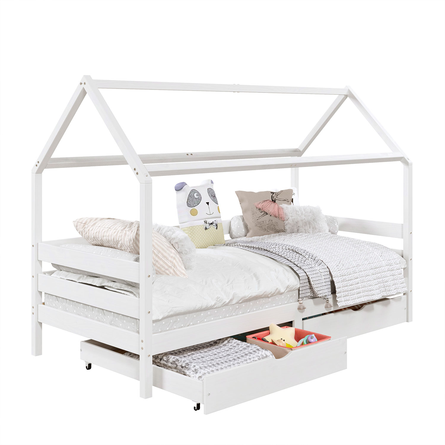 Cama Montessoriana Madeira Maciça Casa com Estrado Clia Branco