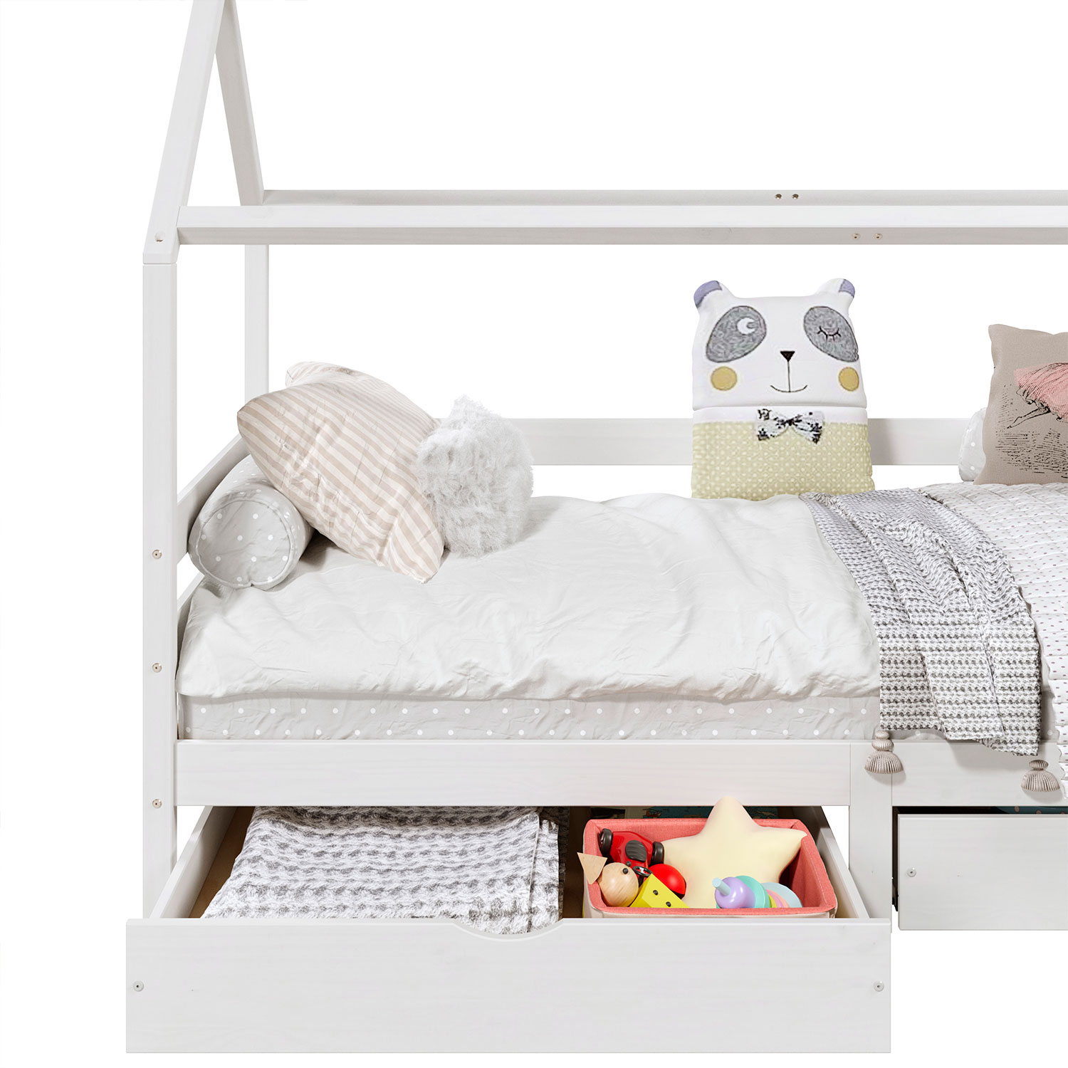 Cama Montessoriana Madeira Maciça Casa com Estrado Clia Branco