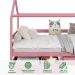 Cama Montessoriana Madeira Maciça Casa com Estrado Clia Rosa