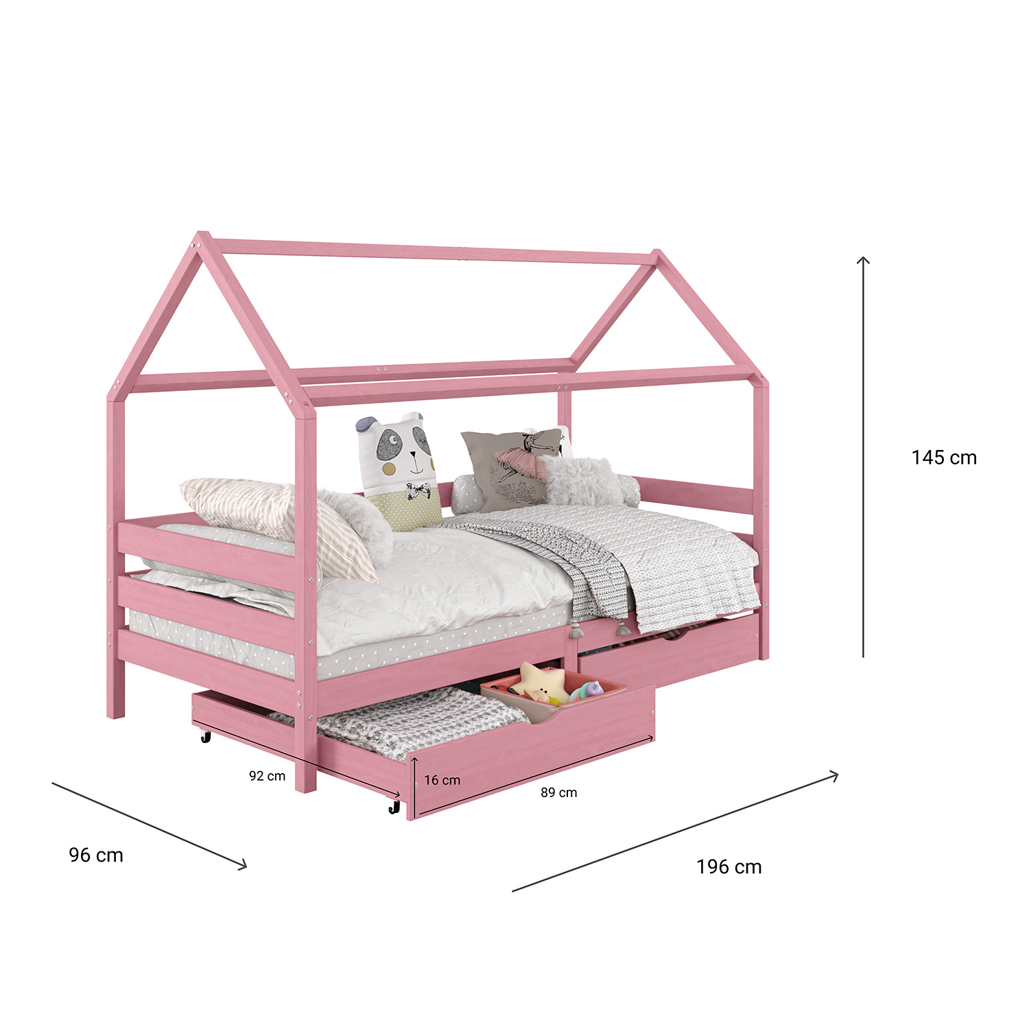 Cama Montessoriana Madeira Maciça Casa com Estrado Clia Rosa