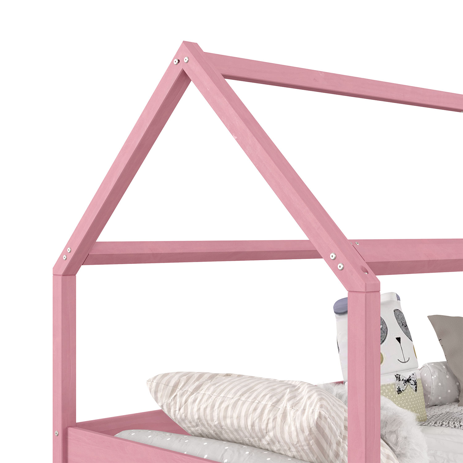 Cama Montessoriana Madeira Maciça Casa com Estrado Clia Rosa