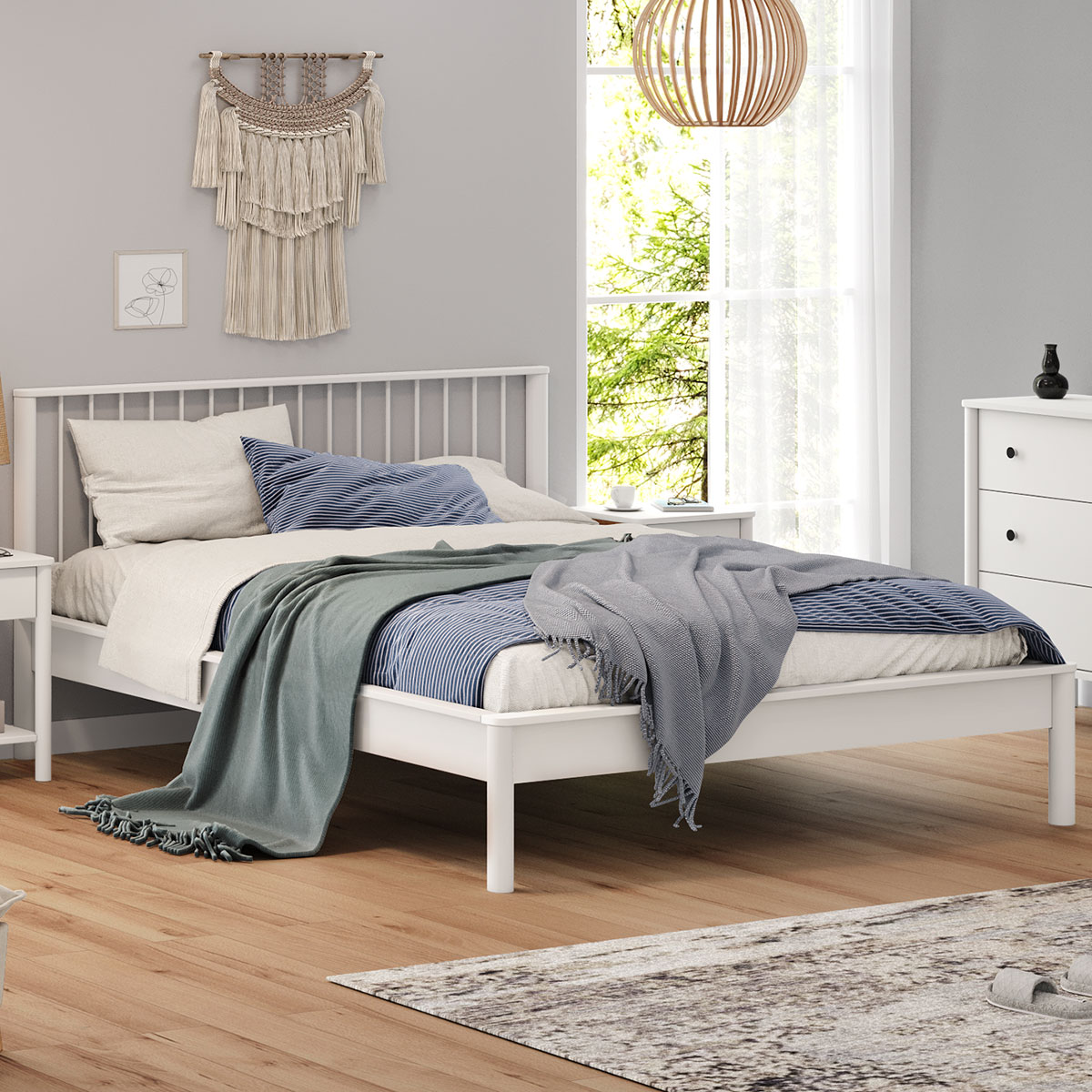 Cama Queen Casal de Madeira Maciça Moderna Apoana Branco