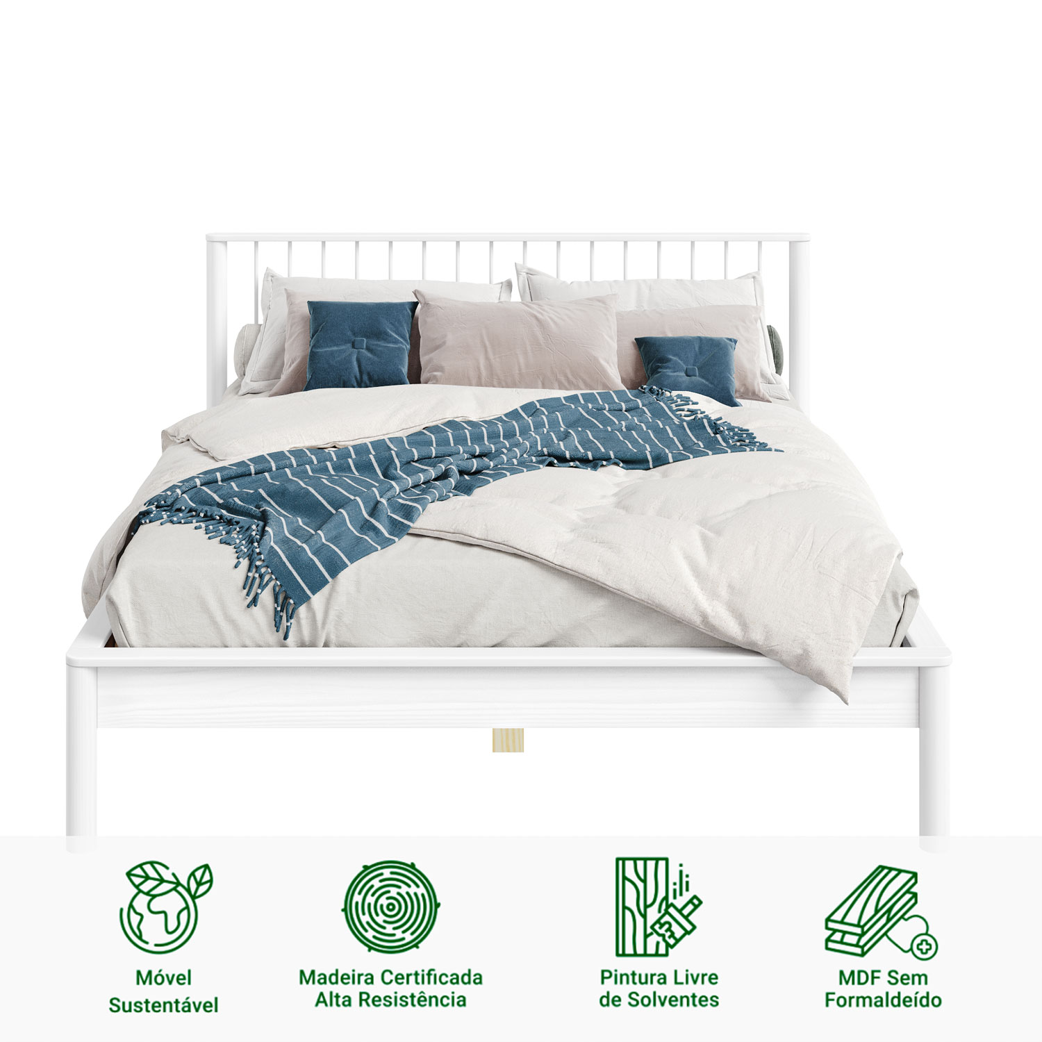 Cama Queen Casal de Madeira Maciça Moderna Apoana Branco