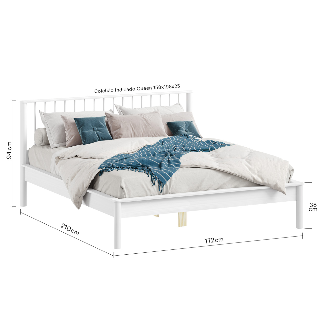 Cama Queen Casal de Madeira Maciça Moderna Apoana Branco