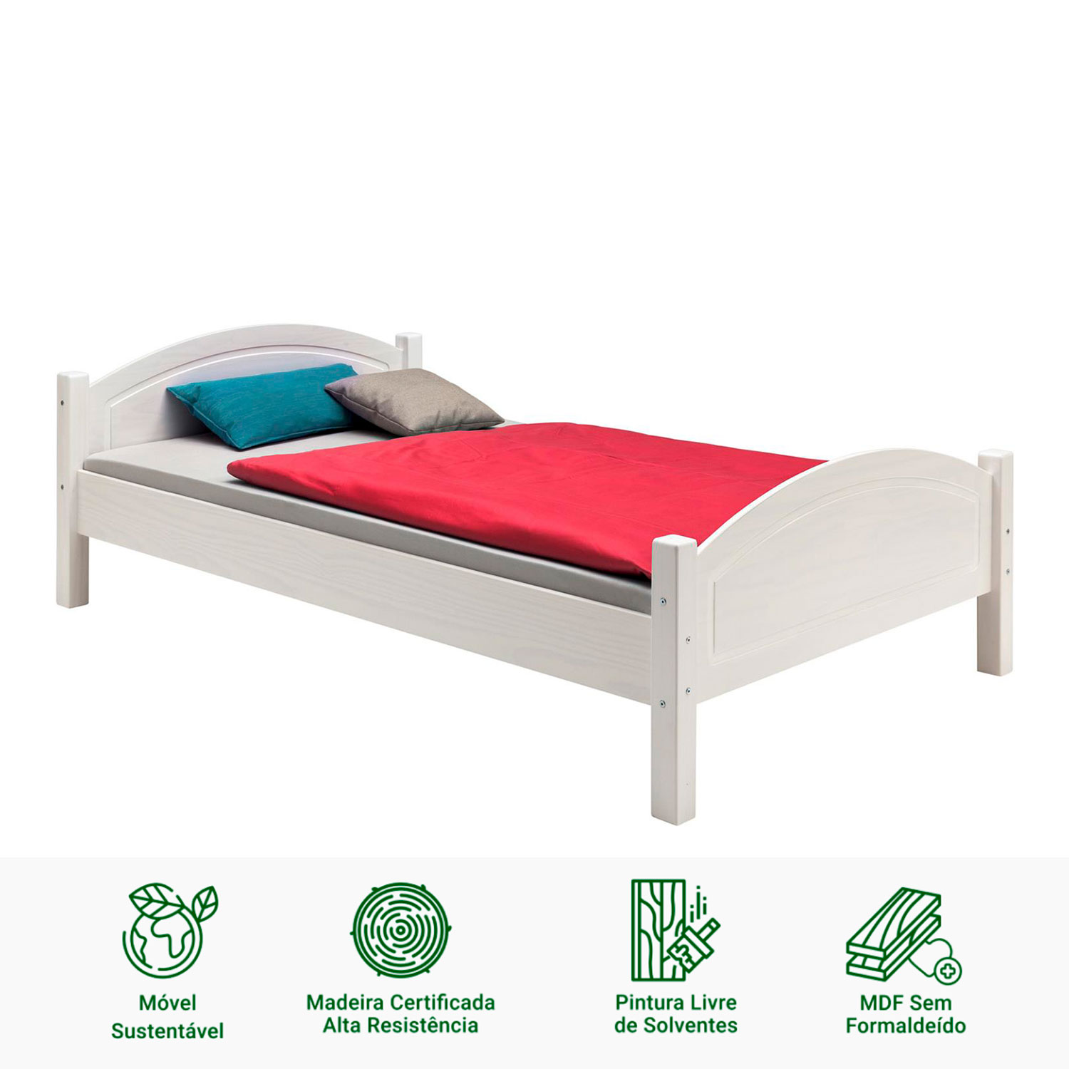 Cama Solteirão Madeira Maciça  com Estrado Flims