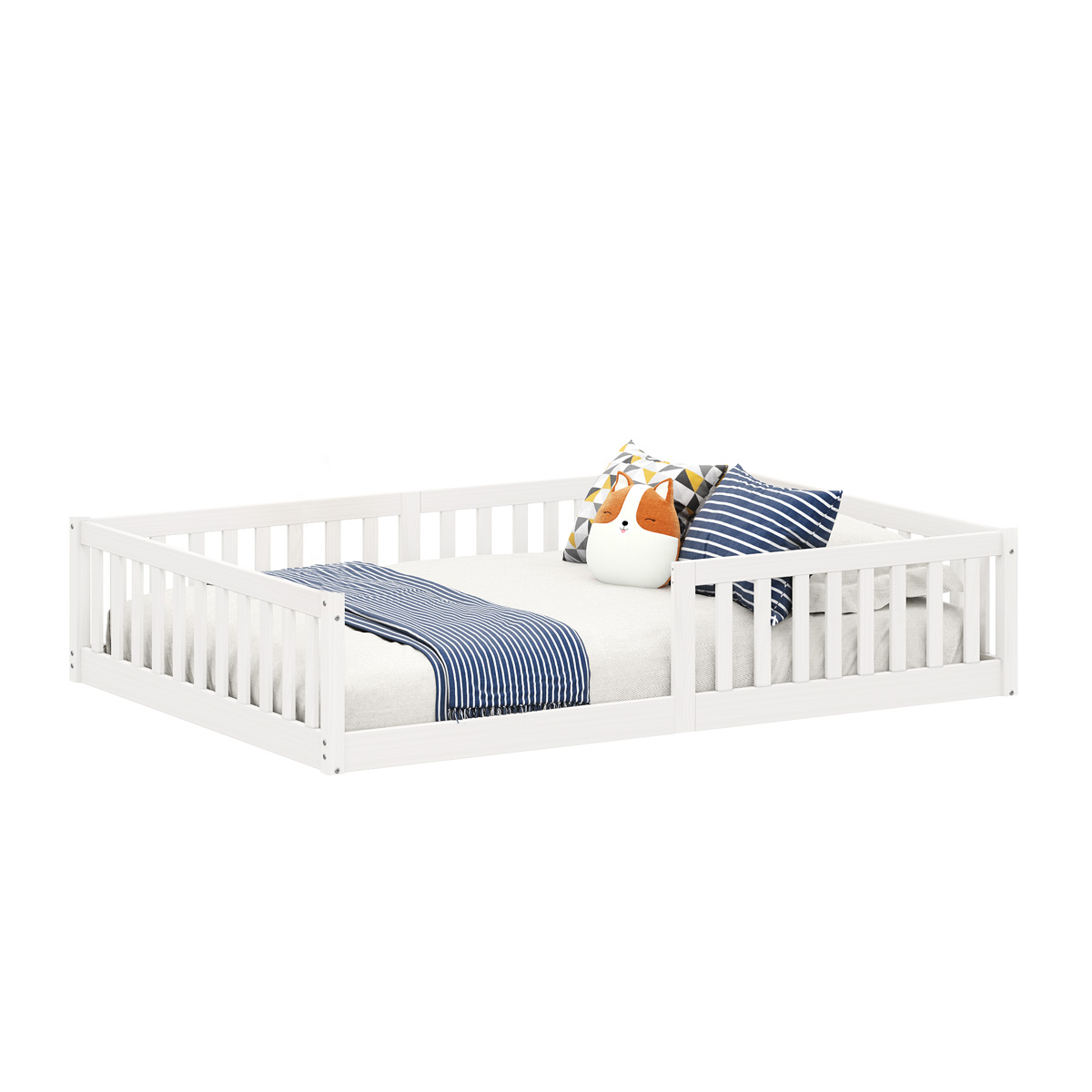 Cama Viúva Infantil Montessori Branco Madeira Casa com Estrado Stella