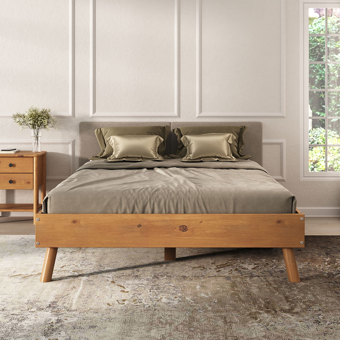 Cama de Madeira Casal Futon Baixa Moderna Freijó Karri