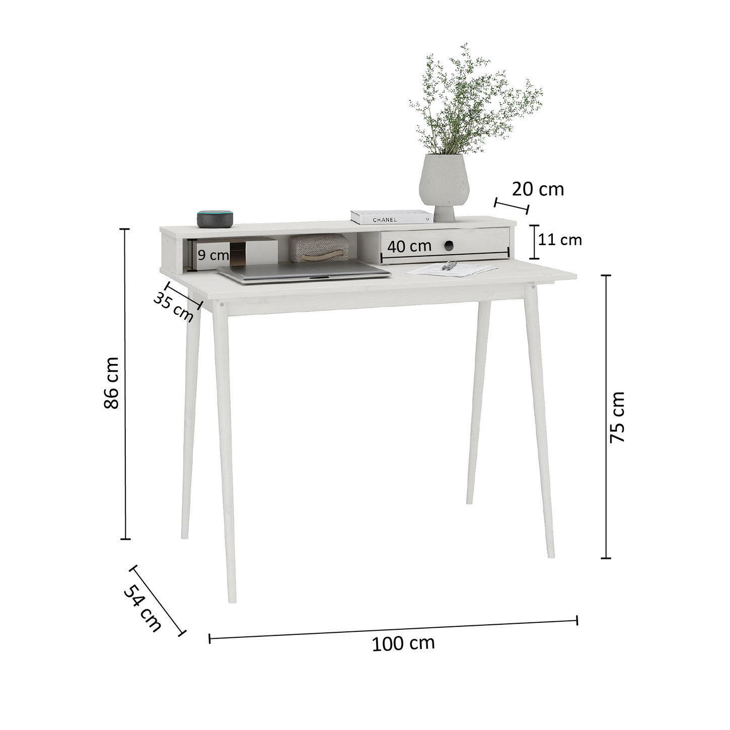 Escrivaninha Com Nicho Organizador Minimalista Madeira Branca Malina