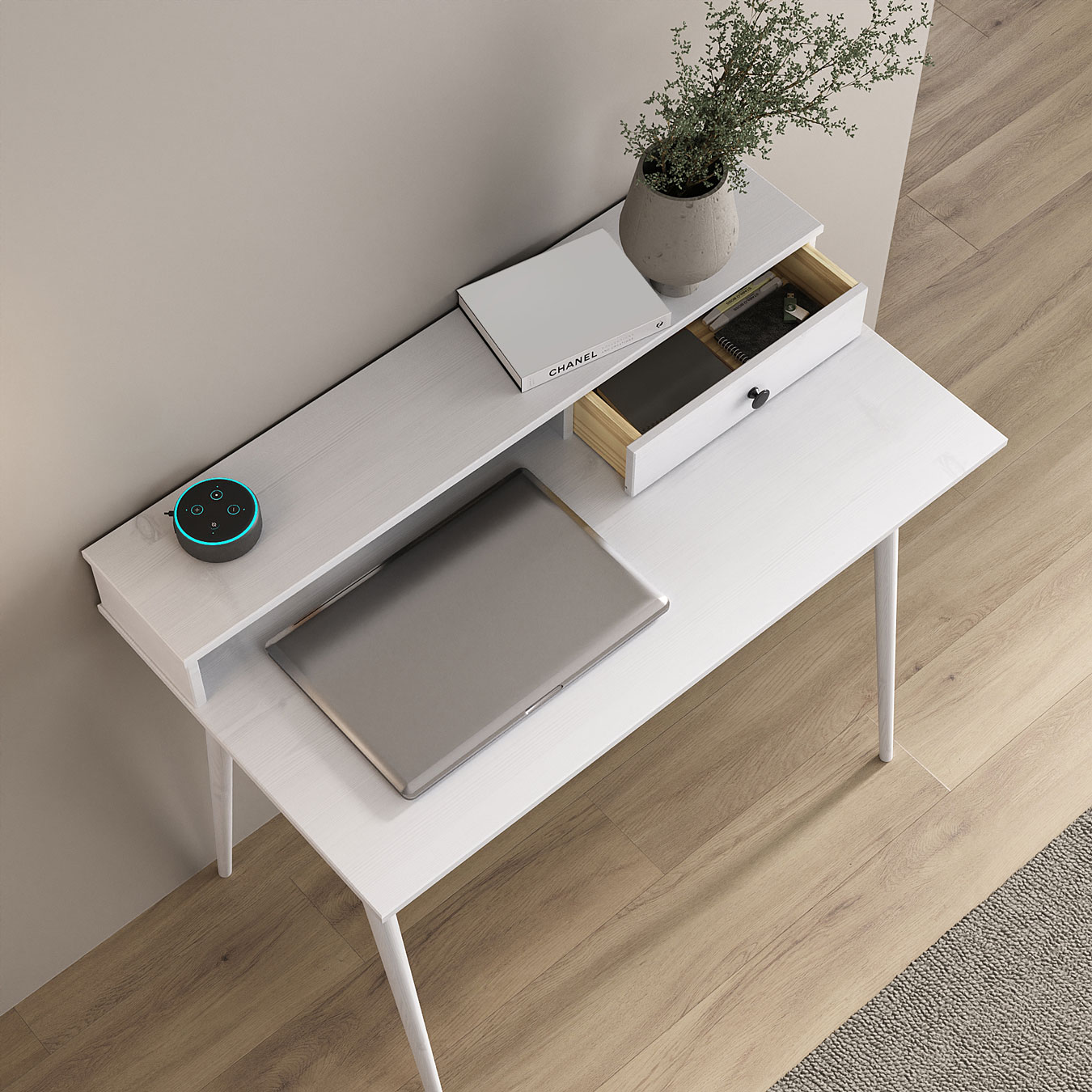 Escrivaninha Com Nicho Organizador Minimalista Madeira Branca Malina
