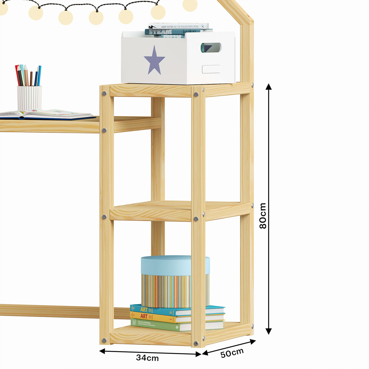 Escrivaninha Infantil Montessori Madeira 3 Prateleiras Nivia Natural