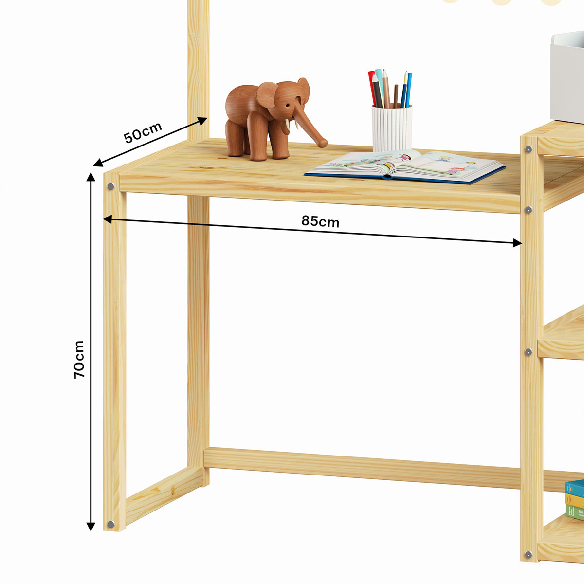 Escrivaninha Infantil Montessori Madeira 3 Prateleiras Nivia Natural