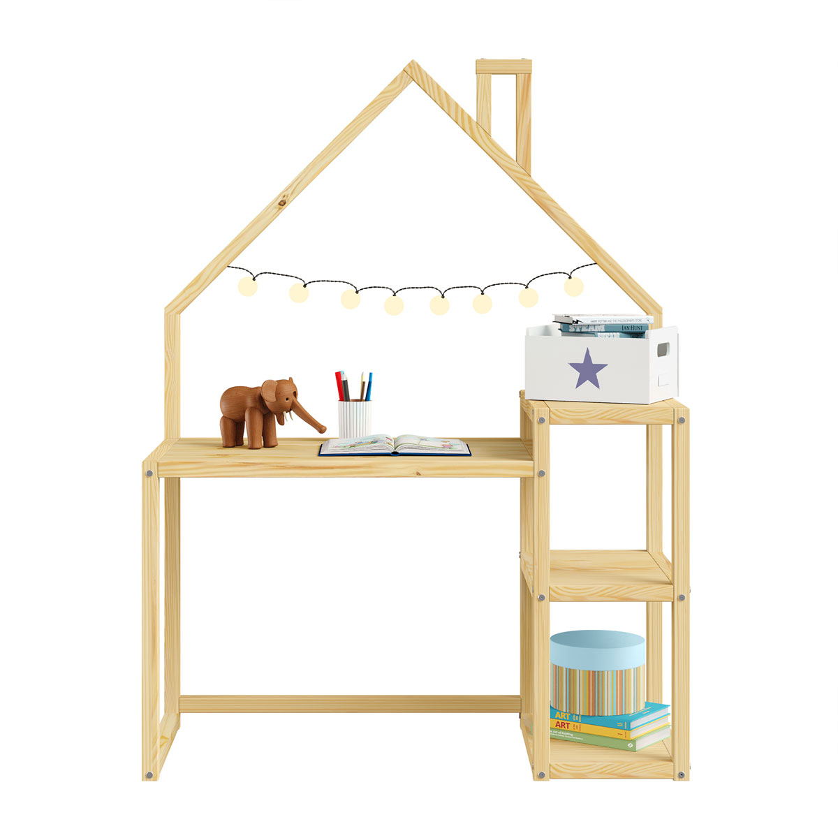 Escrivaninha Infantil Montessori Madeira 3 Prateleiras Nivia Natural