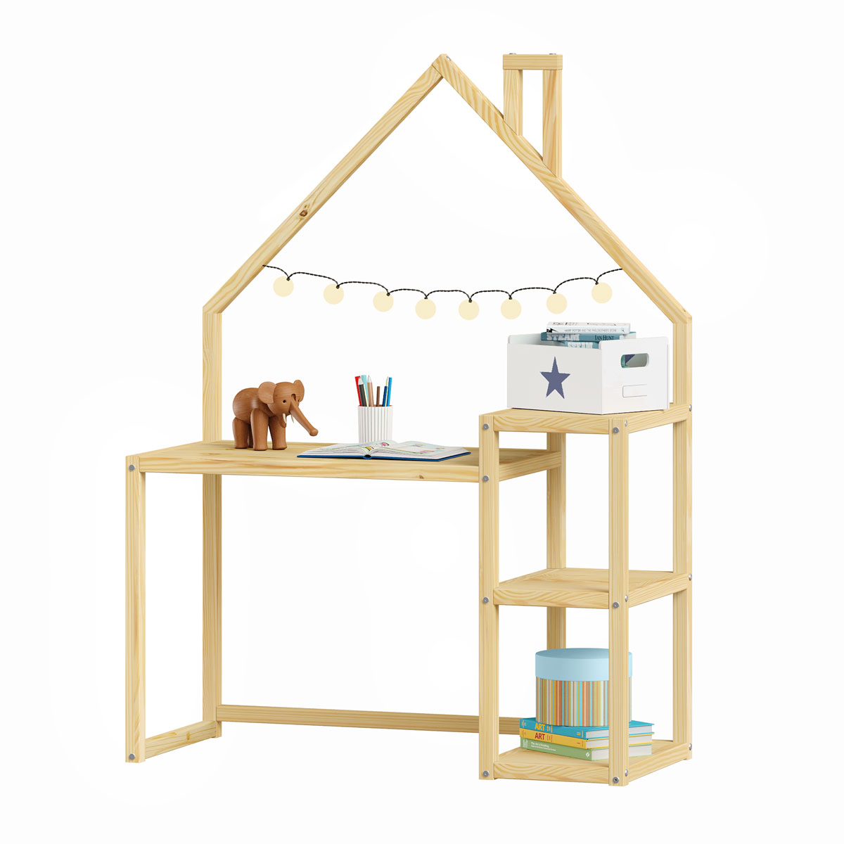 Escrivaninha Infantil Montessori Madeira 3 Prateleiras Nivia Natural