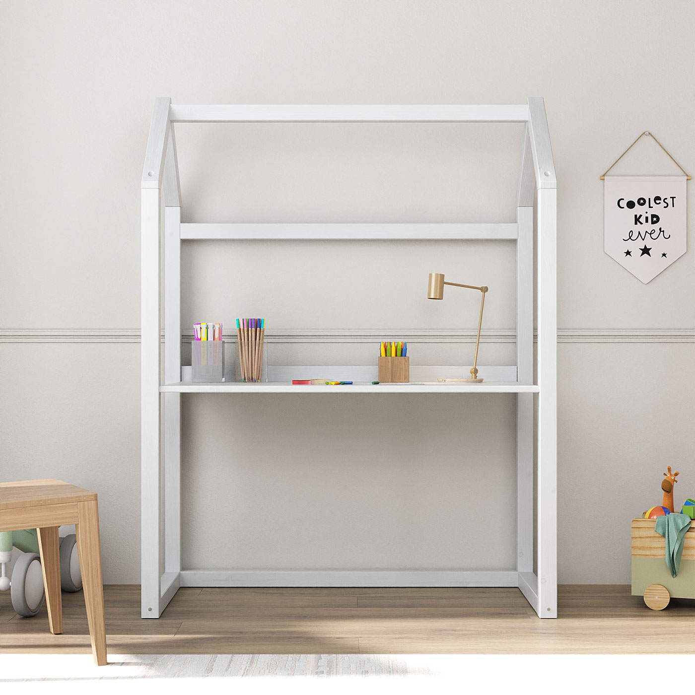 Escrivaninha Infantil Tampo Regulável Montessoriana Madeira Branco Tina
