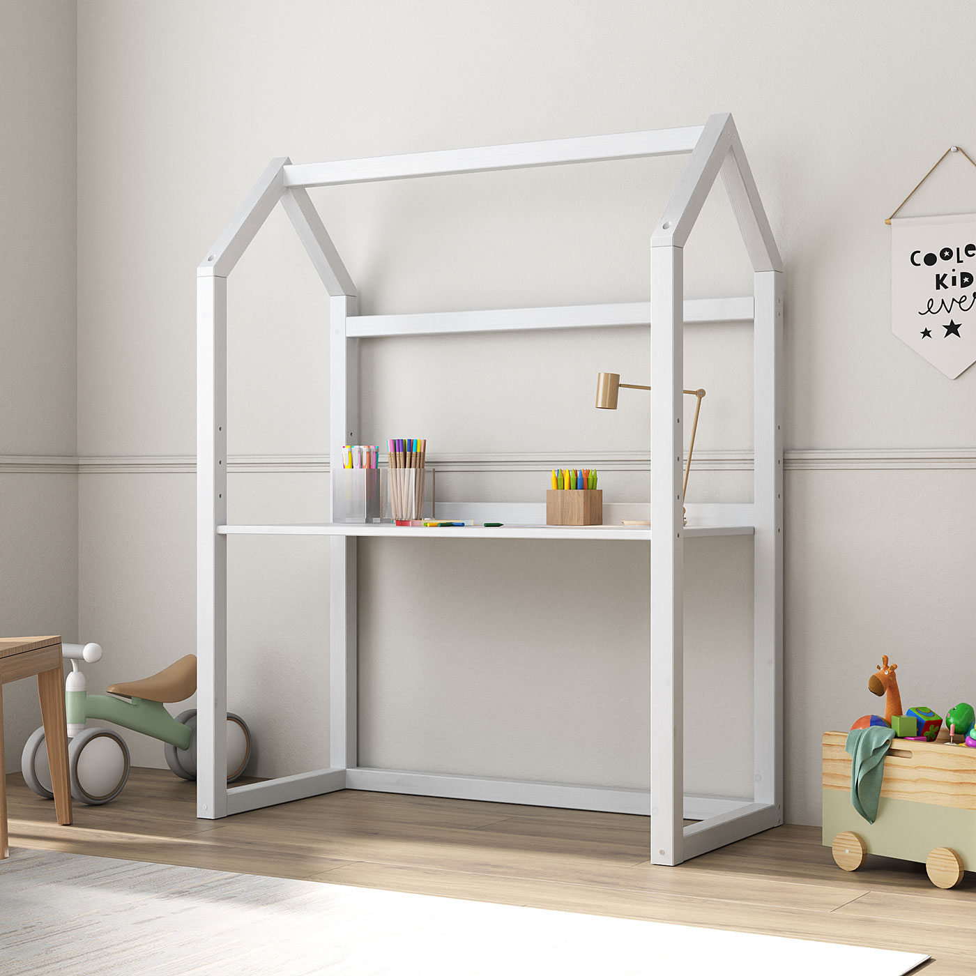 Escrivaninha Infantil Tampo Regulável Montessoriana Madeira Branco Tina