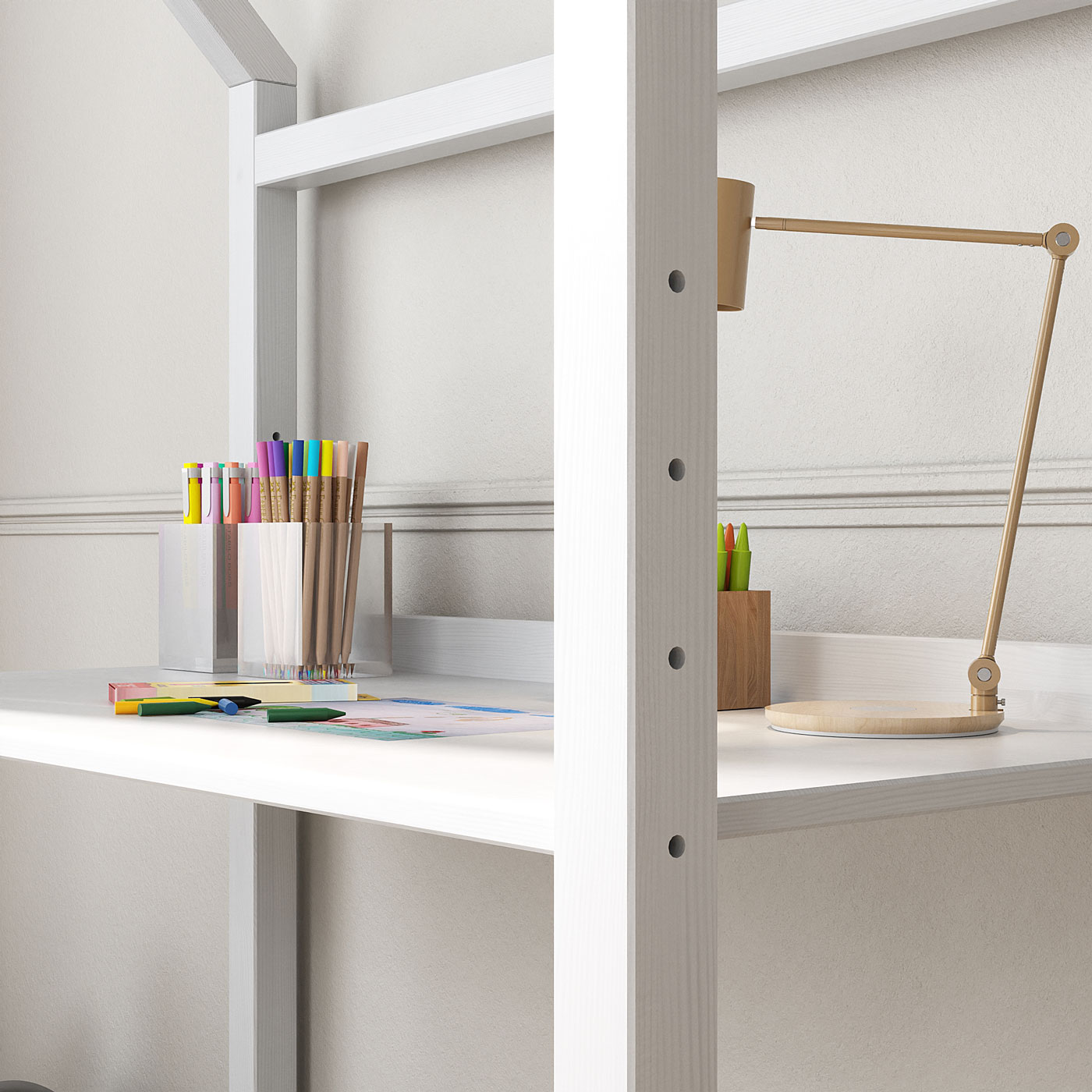 Escrivaninha Infantil Tampo Regulável Montessoriana Madeira Branco Tina