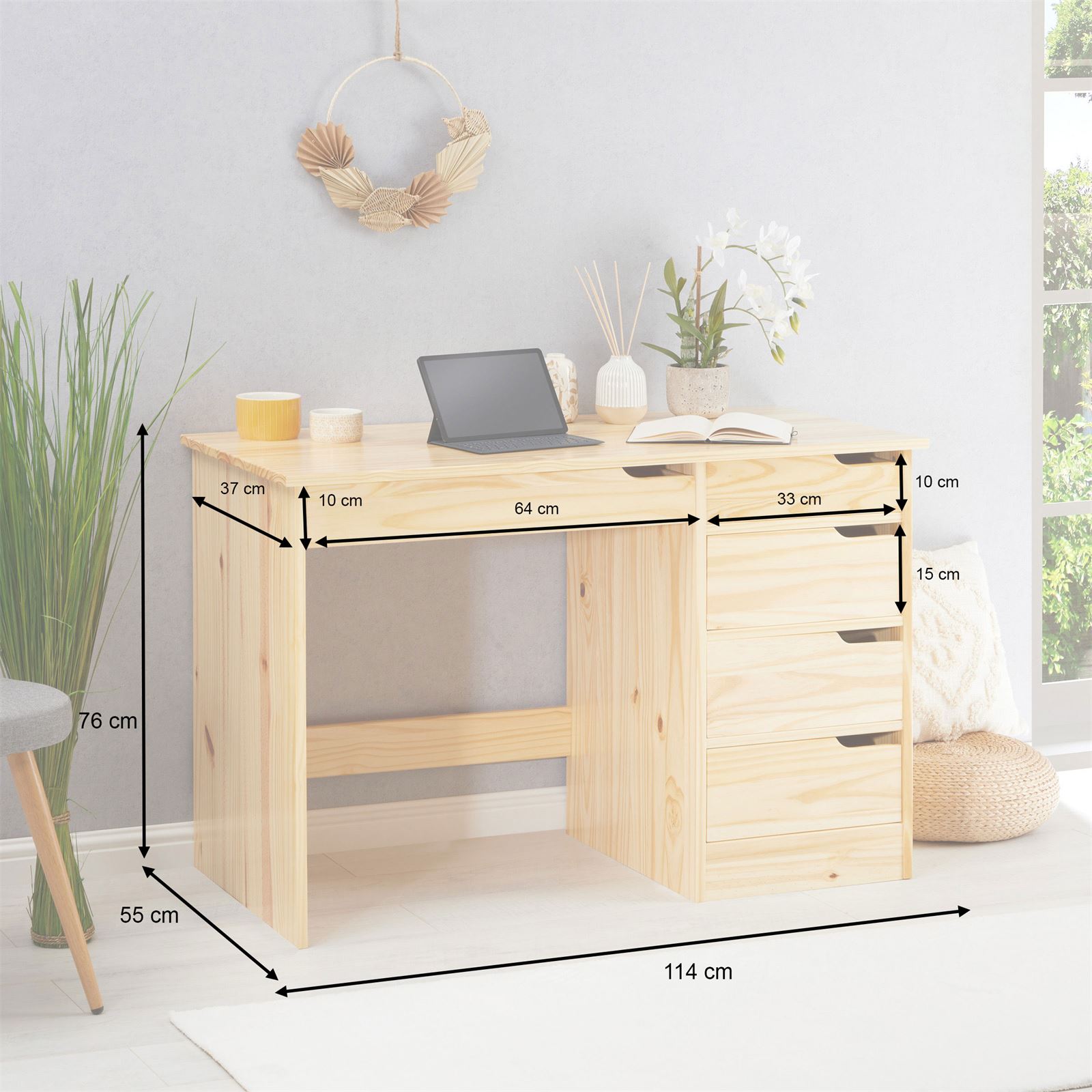 Escrivaninha Madeira Maciça  5 Gavetas Hugo