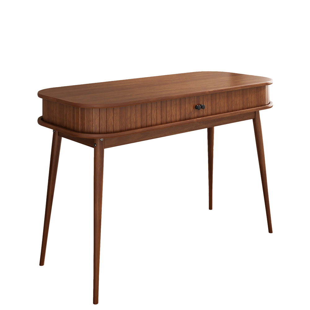 Escrivaninha Madeira Porta Rolltop Versátil Mesa Escritório Jari Castanho Verniz