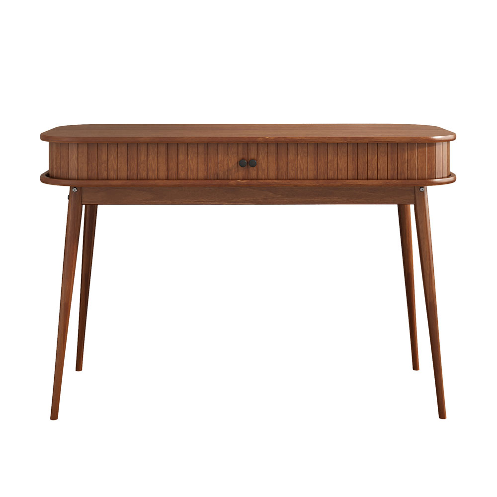 Escrivaninha Madeira Porta Rolltop Versátil Mesa Escritório Jari Castanho Verniz