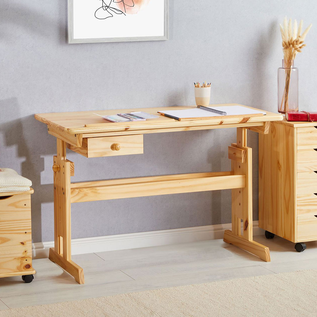 Escrivaninha Mesa Desenho Madeira 1 Gaveta Flexi Natural