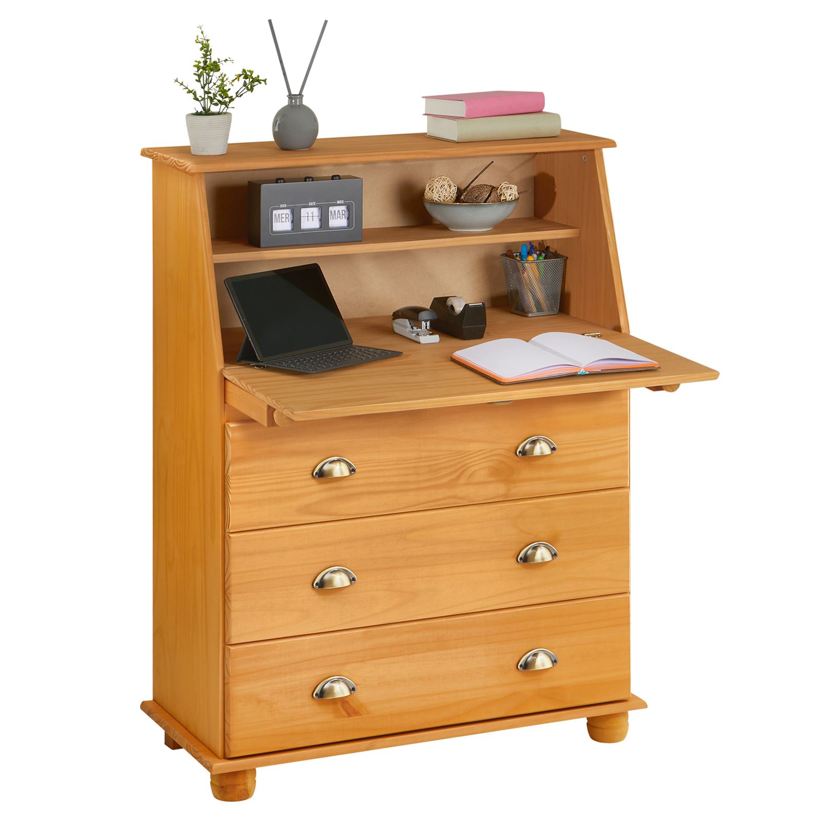 Escrivaninha Rolltop Mesa Madeira 3 Gavetas Gomes Madeirado