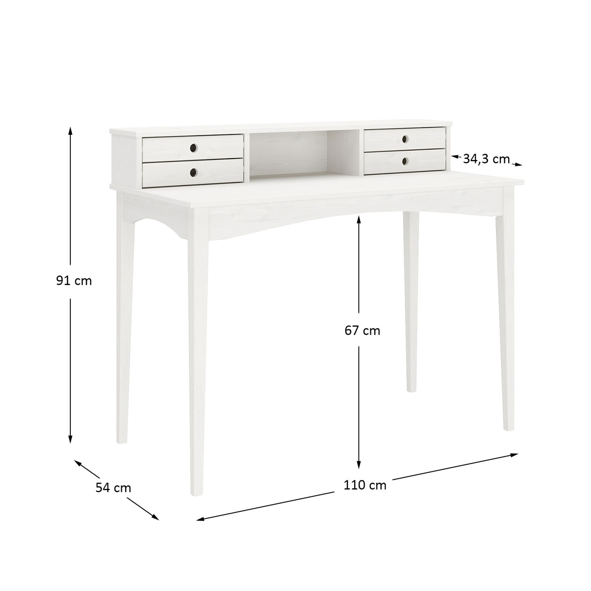 Escrivaninha para Quarto Retro Madeira 4 Gavetas Milano Branco