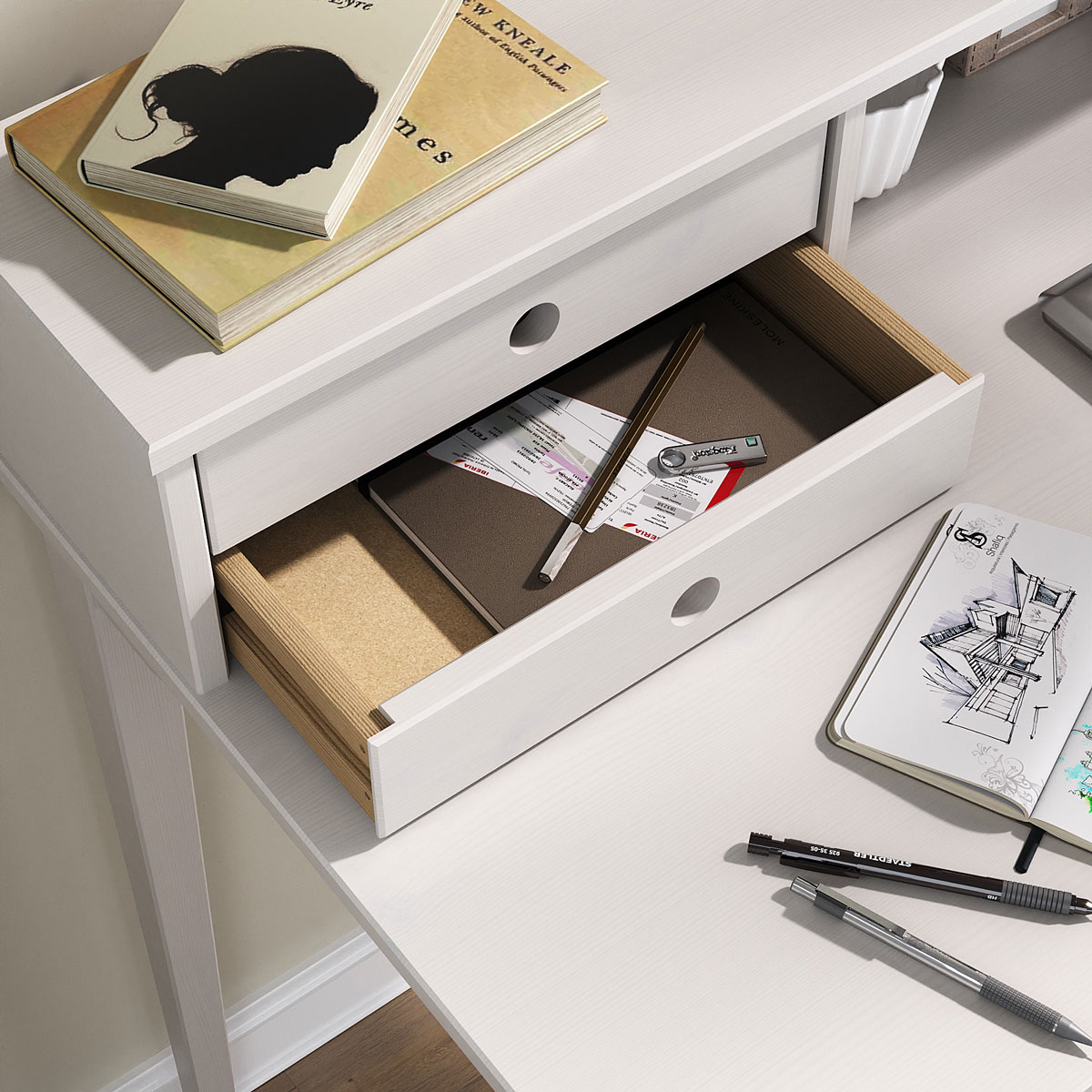 Escrivaninha para Quarto Retro Madeira 4 Gavetas Milano Branco