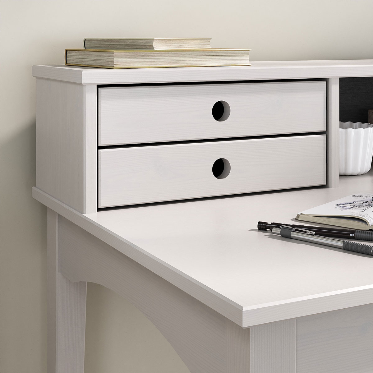 Escrivaninha para Quarto Retro Madeira 4 Gavetas Milano Branco
