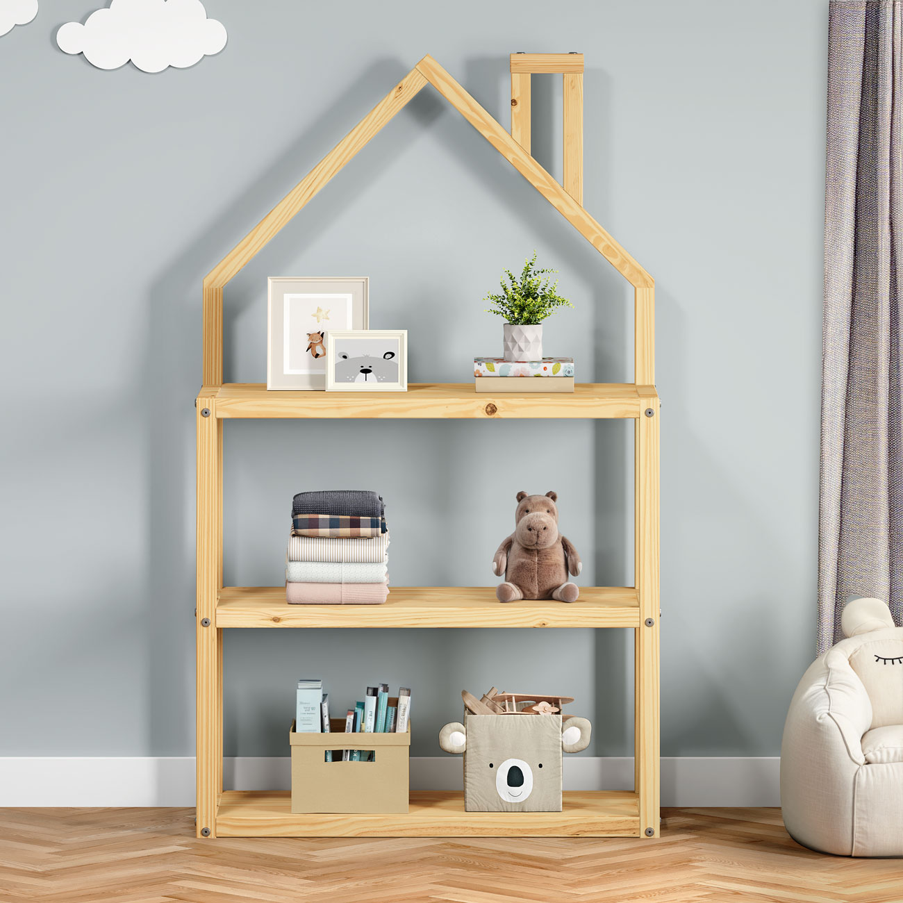 Estante Infantil Organizadora 3 Prateleiras Madeira Montessori Natural Lenise
