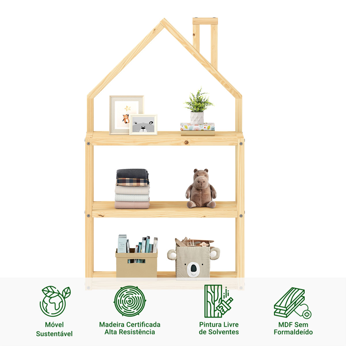 Estante Infantil Organizadora 3 Prateleiras Madeira Montessori Natural Lenise