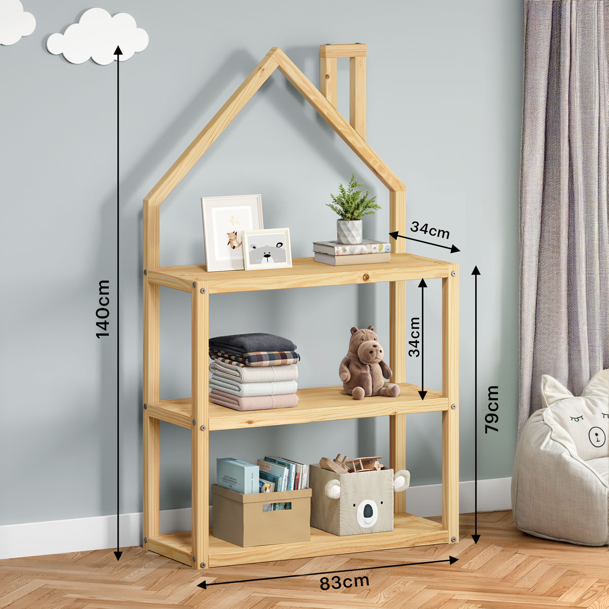Estante Infantil Organizadora 3 Prateleiras Madeira Montessori Natural Lenise