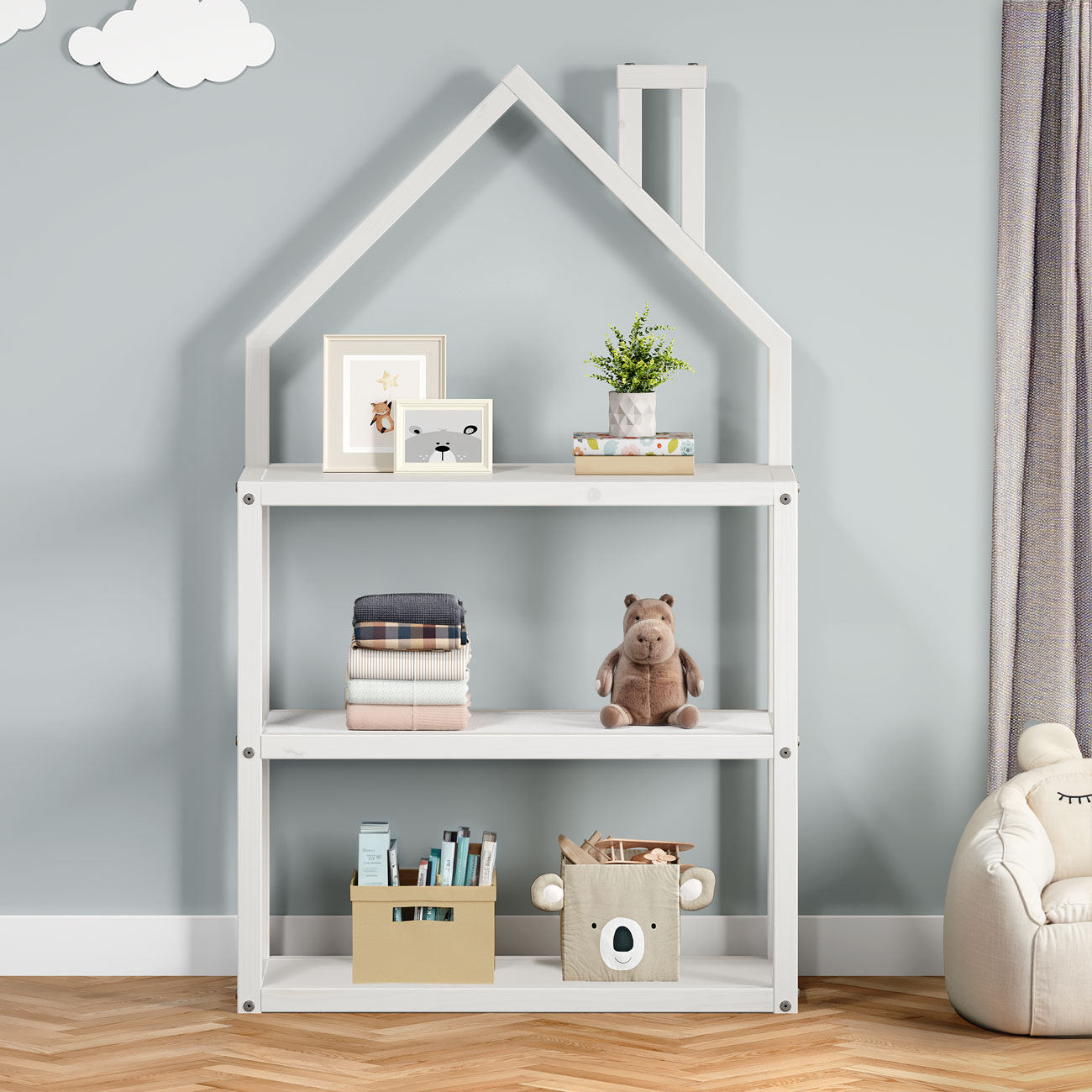 Estante Multiuso Infantil Branco 3 Prateleiras Madeira Montessori Lenise
