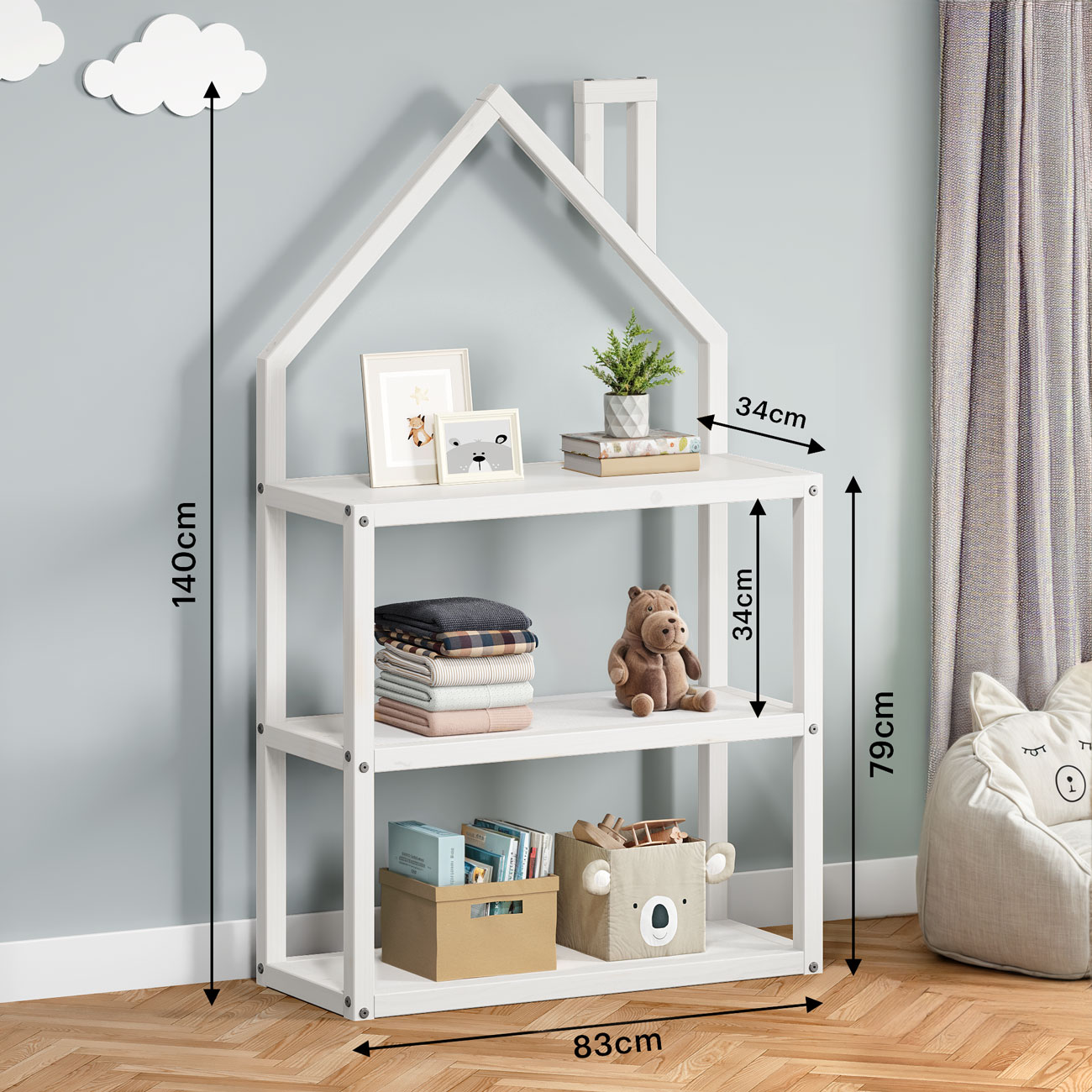 Estante Multiuso Infantil Branco 3 Prateleiras Madeira Montessori Lenise