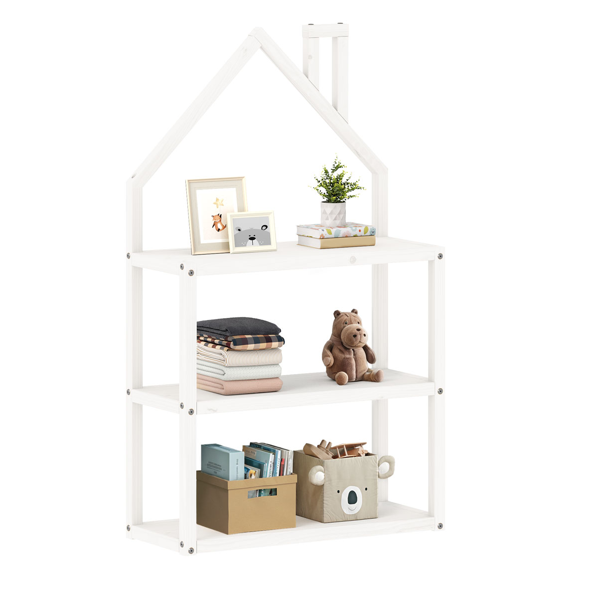 Estante Multiuso Infantil Branco 3 Prateleiras Madeira Montessori Lenise
