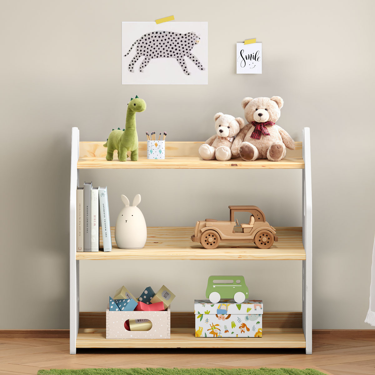 Estante Multiuso Infantil Organizadora Montessori Yasmin Natural Branco