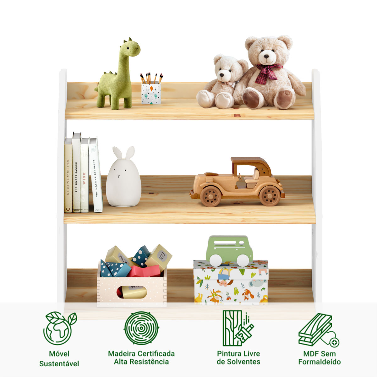 Estante Multiuso Infantil Organizadora Montessori Yasmin Natural Branco