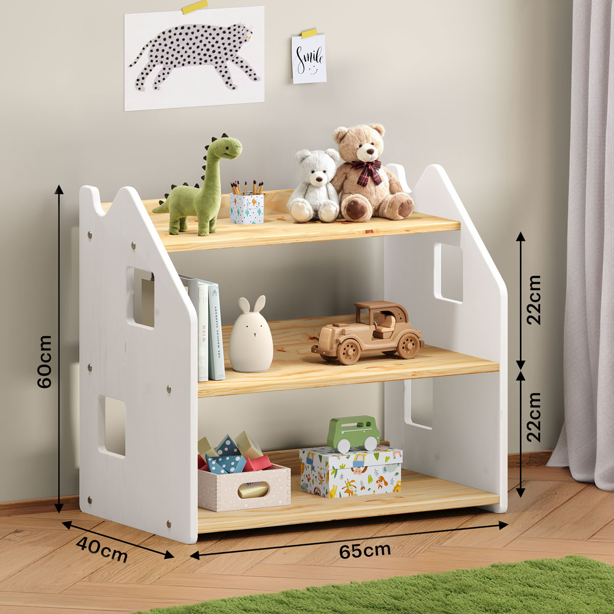 Estante Multiuso Infantil Organizadora Montessori Yasmin Natural Branco