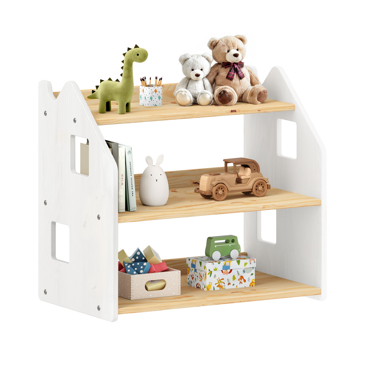 Estante Multiuso Infantil Organizadora Montessori Yasmin Natural Branco