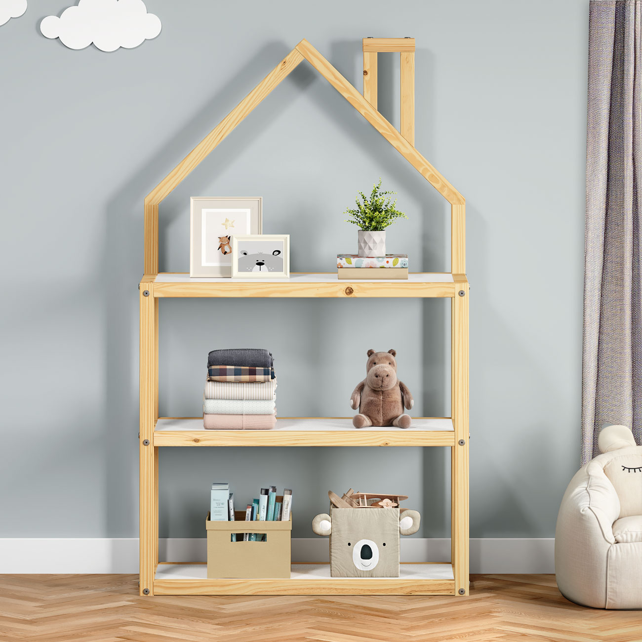 Estante Multiuso Quarto Infantil 3 Prateleiras Montessori Natural Branco Lenise