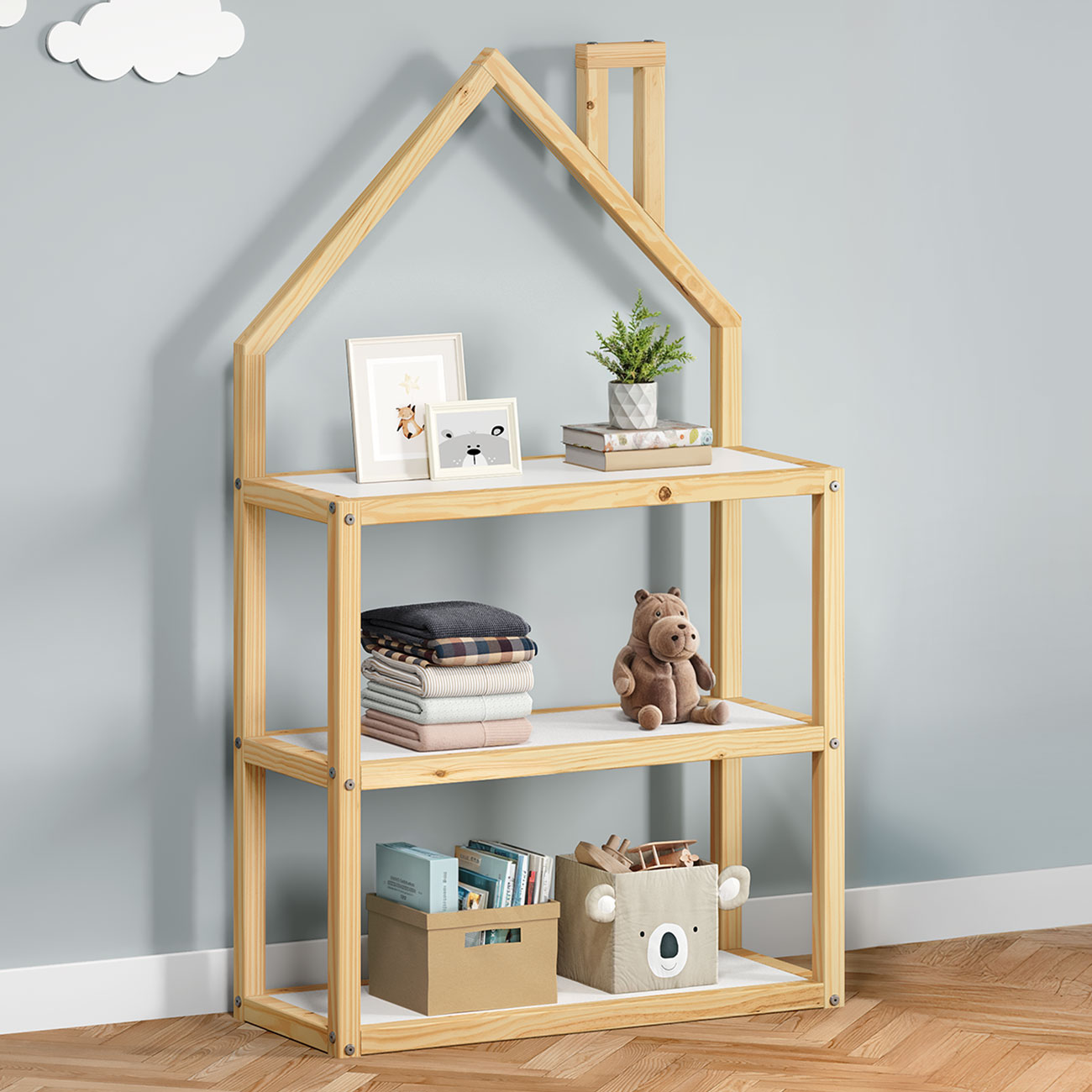 Estante Multiuso Quarto Infantil 3 Prateleiras Montessori Natural Branco Lenise
